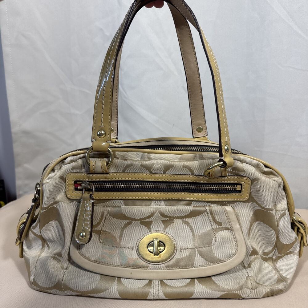 Coach Signature C Satchel Bag Tan Yellow Patent Leather Turnlock Y2K 2000s